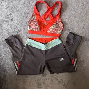 Adidas Orange/Gray/Blue XS Sports Bra and XS Leggings Set